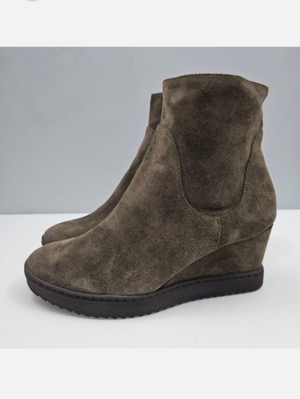 Sofft Shary Wedge Ankle Boot Womens 11 Dark Taupe Suede Waterproof Heel Fall